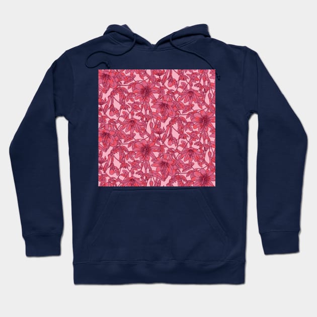 Hot Pink Passion Fruit Flowers Hoodie by Carolina Díaz